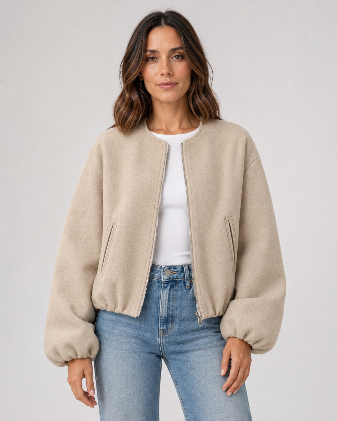 Women’s Wool Blend Cropped Bomber Jacket