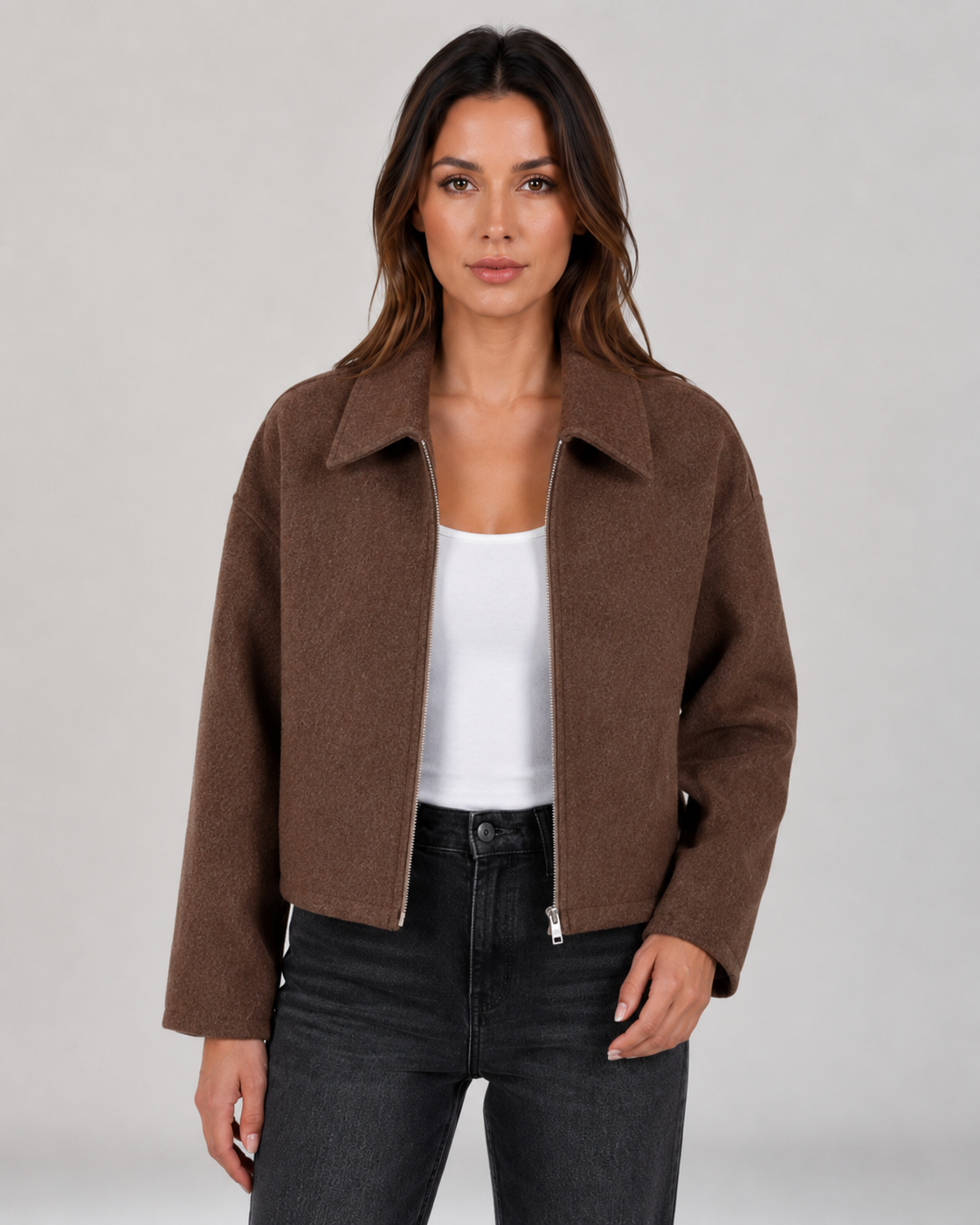 Women’s Cropped Zip Up Jacket with Collar