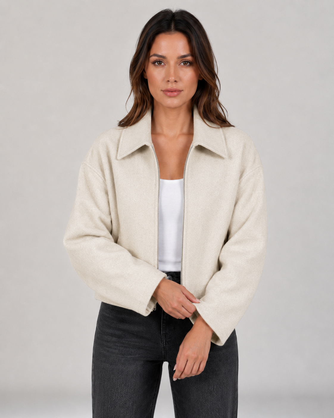 Women’s Cropped Zip Up Jacket with Collar