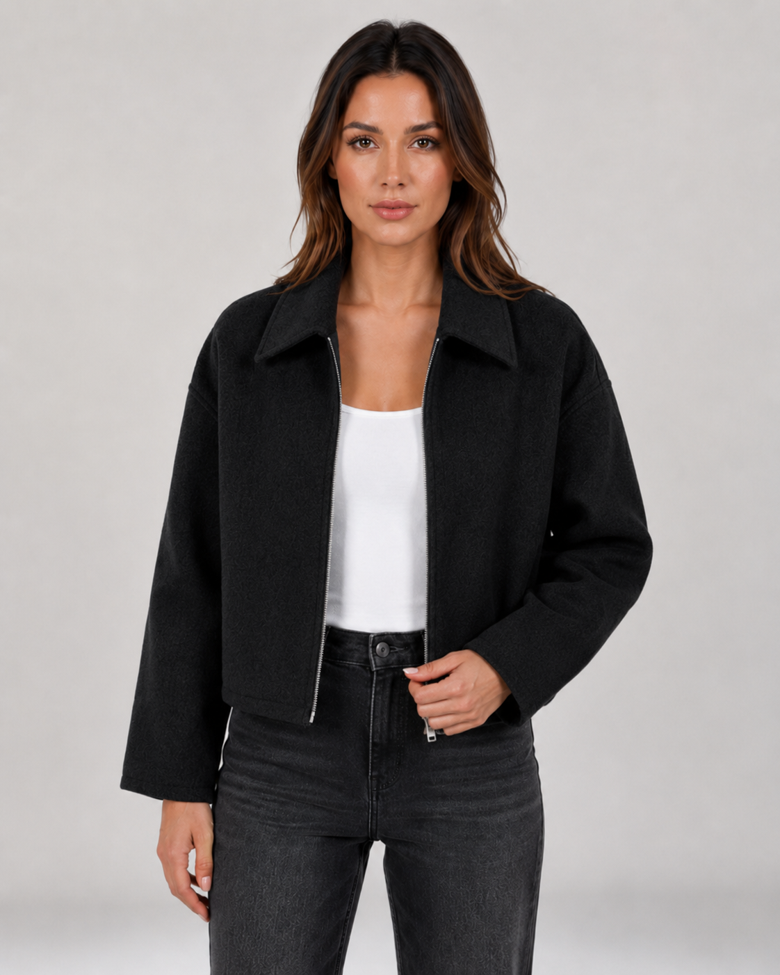 Women’s Cropped Zip Up Jacket with Collar