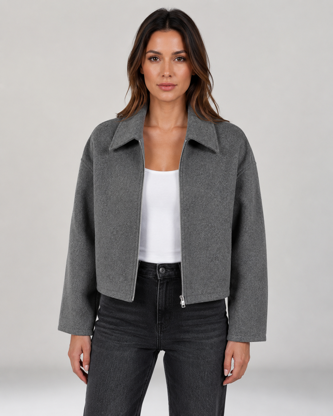 Women’s Cropped Zip Up Jacket with Collar
