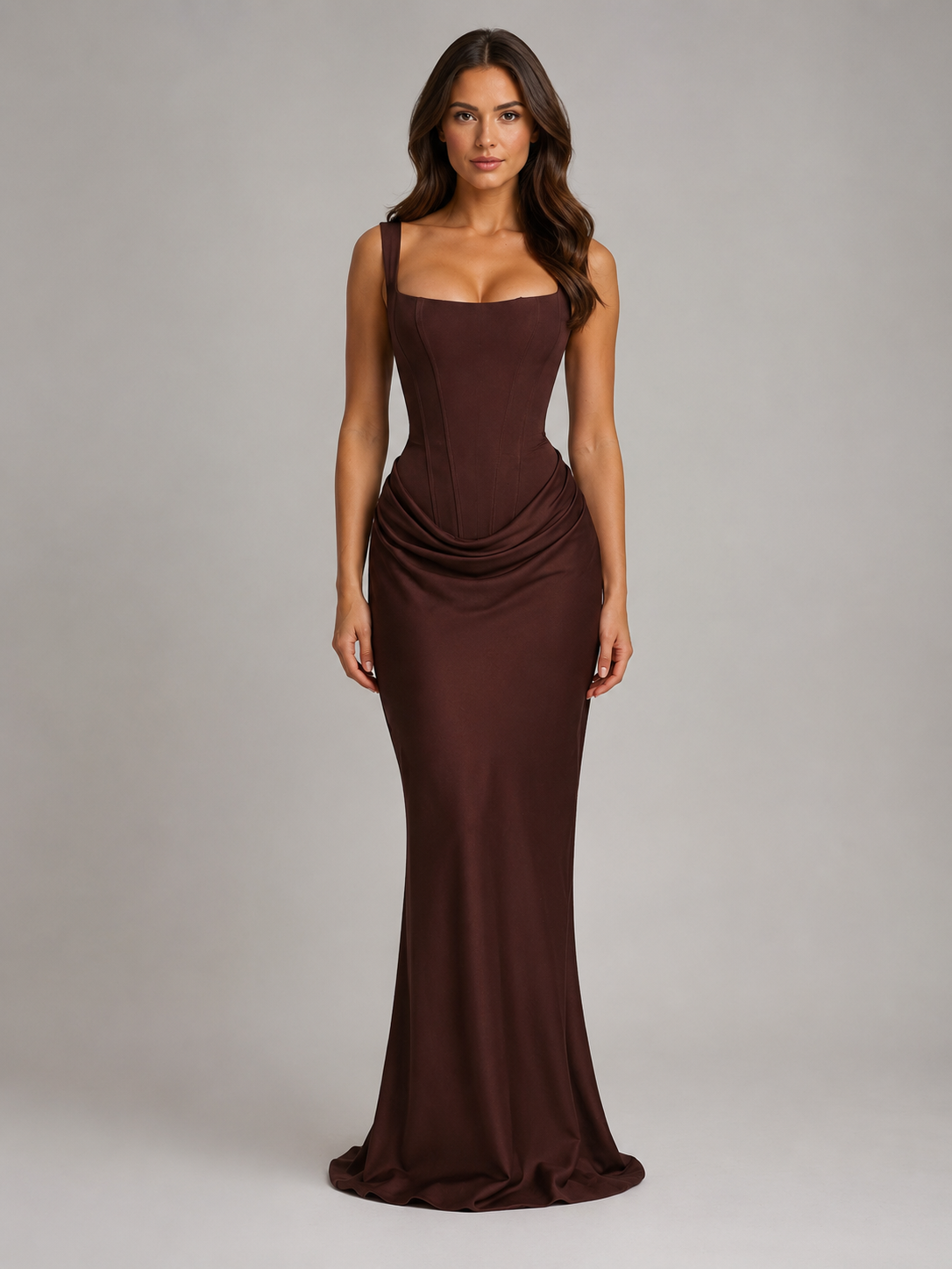 Women’s Corset Bodycon Maxi Dress – Square Neck Evening Gown