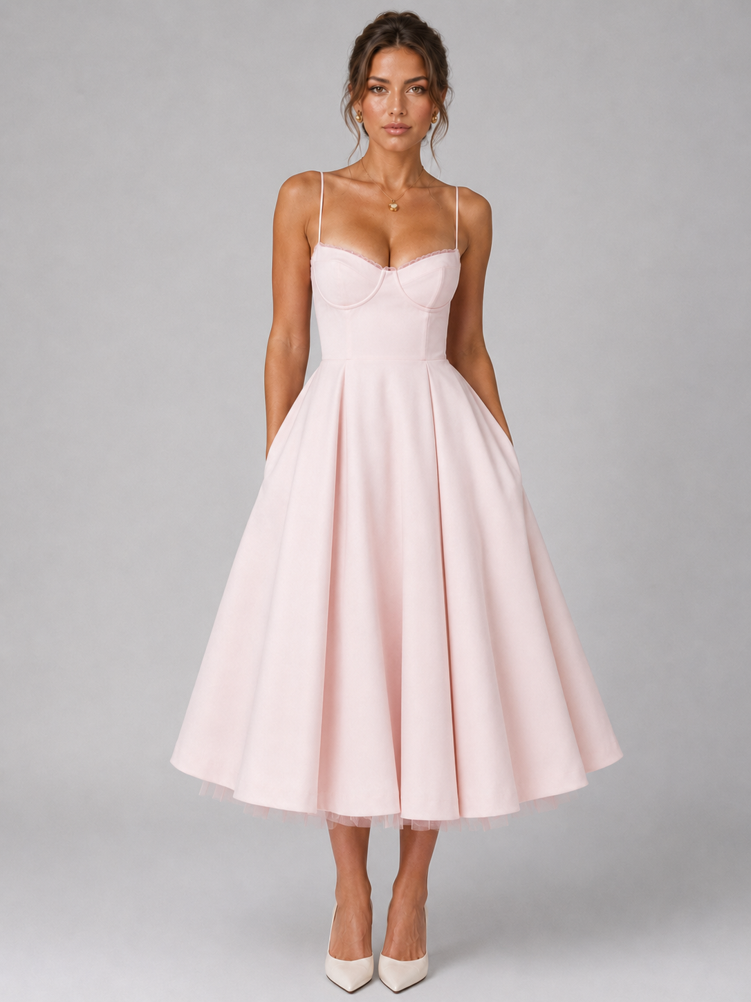 Felorro | Women’s Corset Midi Dress with Full Skirt – Elegant Occasion Style