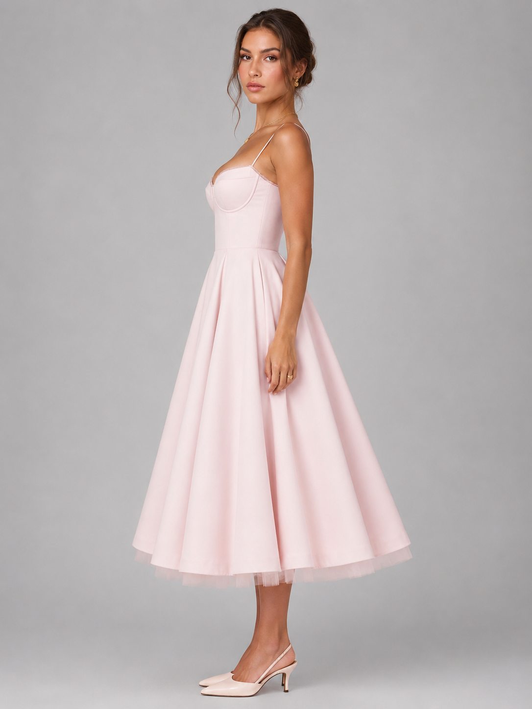 Felorro | Women’s Corset Midi Dress with Full Skirt – Elegant Occasion Style