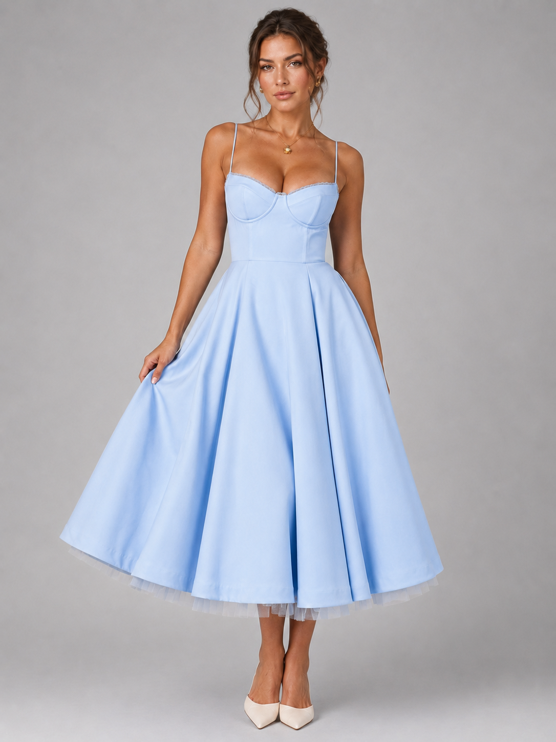 Felorro | Women’s Corset Midi Dress with Full Skirt – Elegant Occasion Style