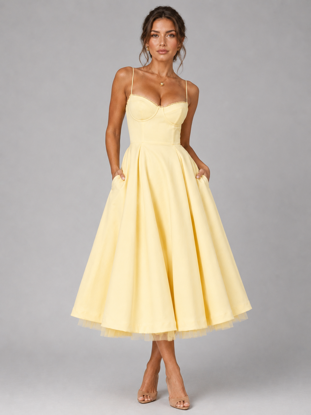 Felorro | Women’s Corset Midi Dress with Full Skirt – Elegant Occasion Style