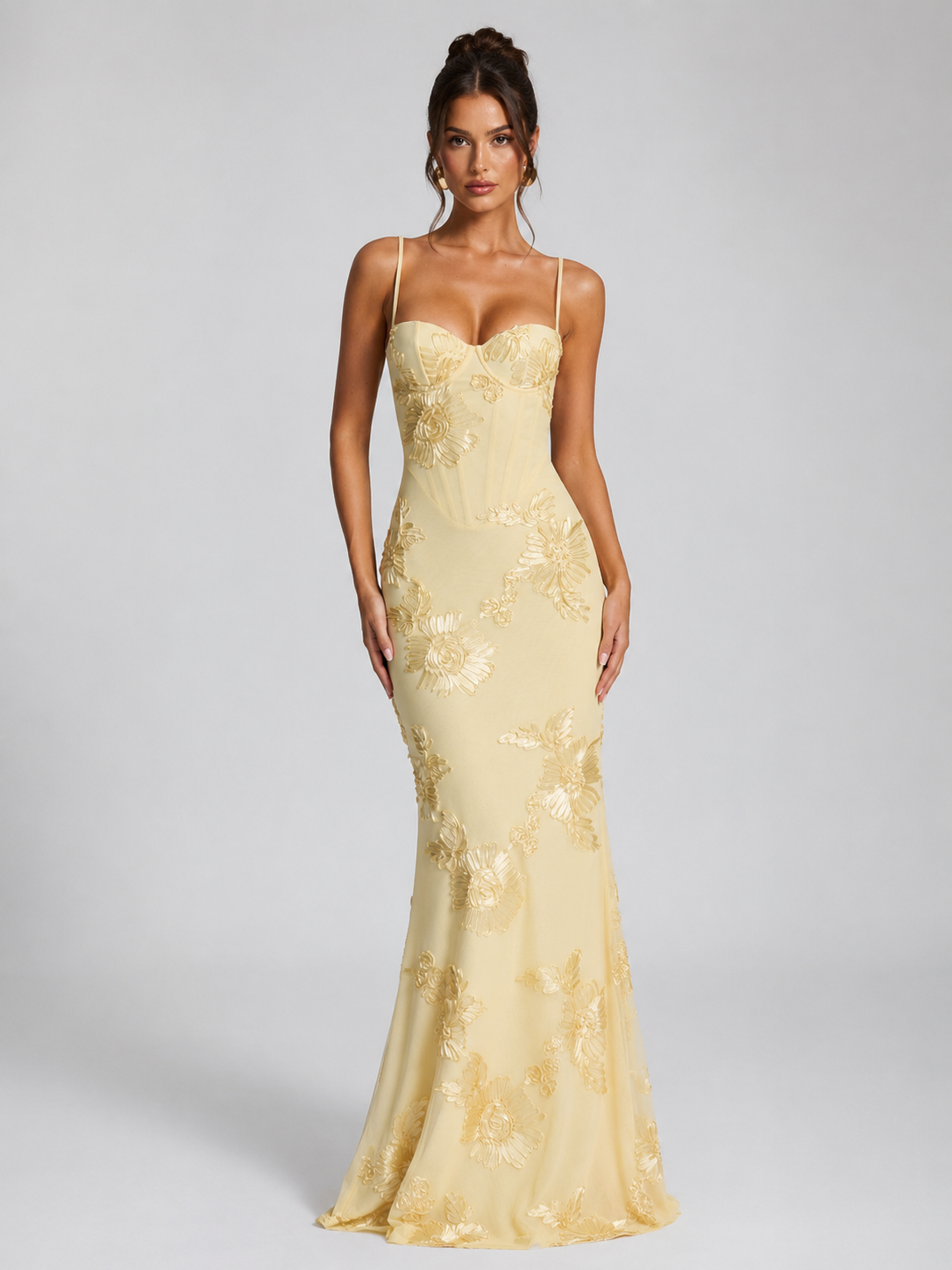 Felorro | Women’s Floral Embroidered Corset Maxi Dress