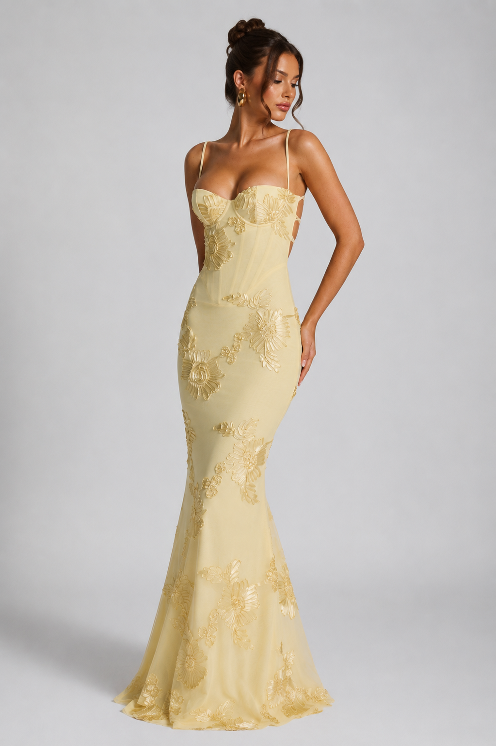 Felorro | Women’s Floral Embroidered Corset Maxi Dress