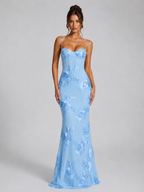 Felorro | Women’s Floral Embroidered Corset Maxi Dress