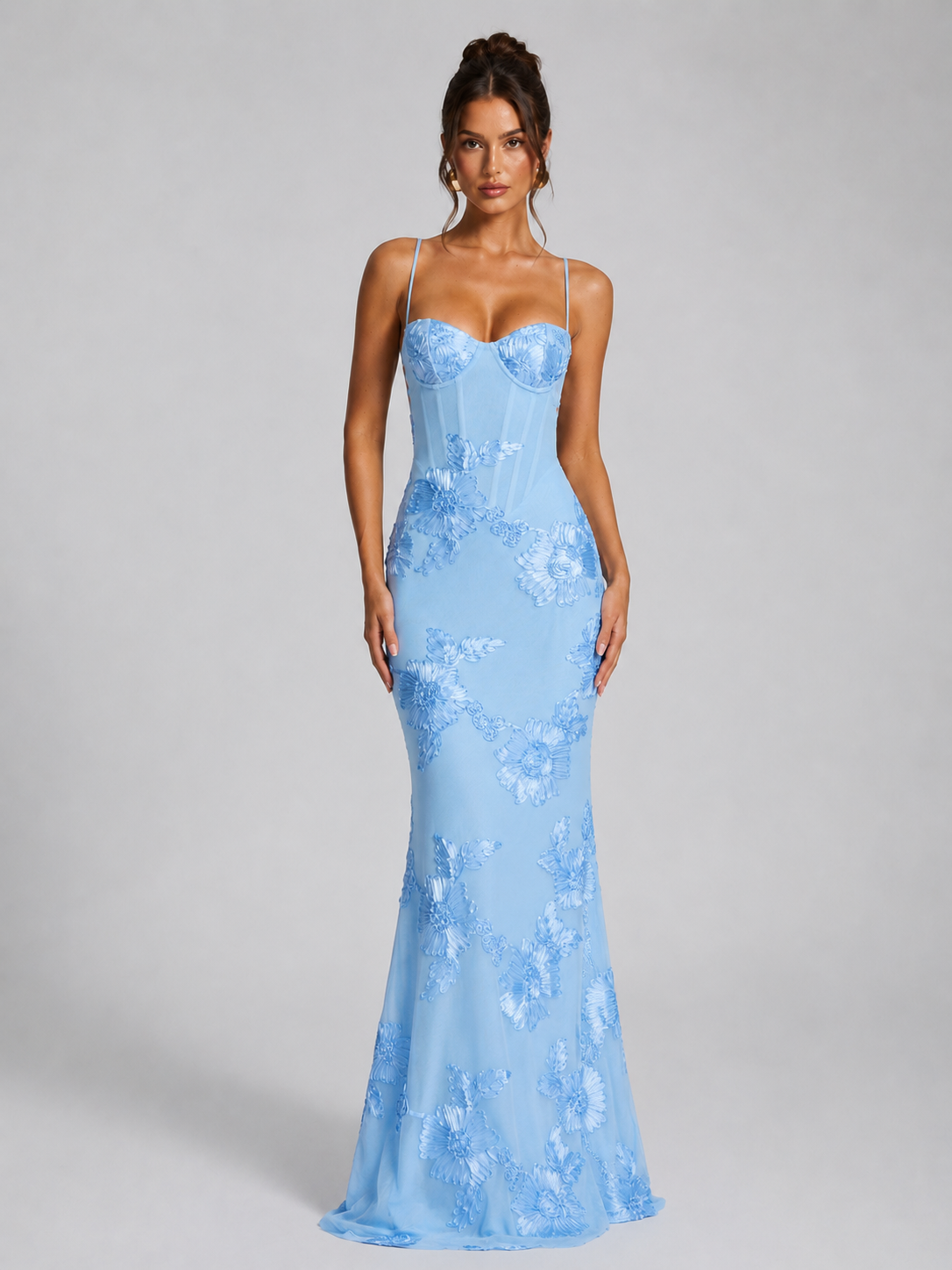 Felorro | Women’s Floral Embroidered Corset Maxi Dress