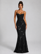 Felorro | Women’s Floral Embroidered Corset Maxi Dress