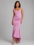 Women’s Corset Maxi Dress – Floral Wedding Guest Dress
