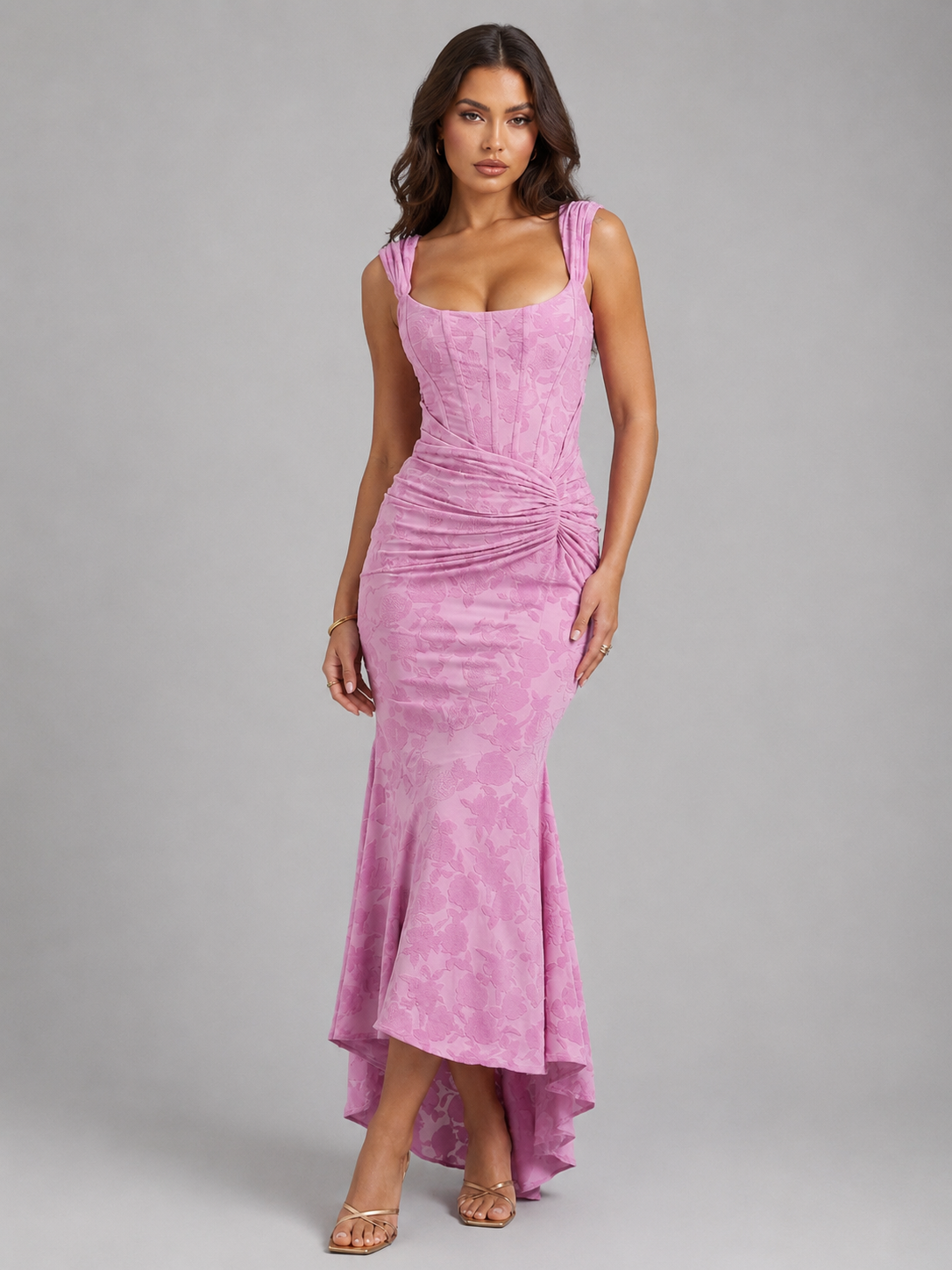 Women’s Corset Maxi Dress – Floral Wedding Guest Dress