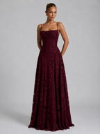 Women’s Floral Embroidered Strap Maxi Dress