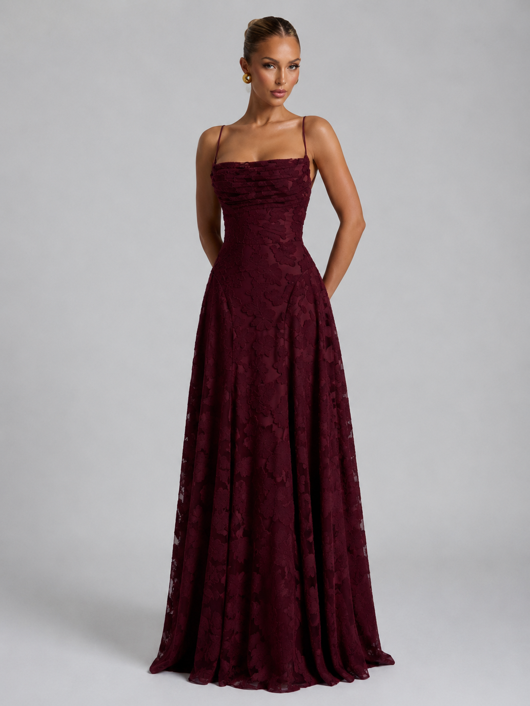 Women’s Floral Embroidered Strap Maxi Dress