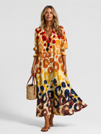 Women’s Floral Print Maxi Shirt Dress with Button Front