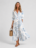 Women’s Floral Print Maxi Shirt Dress with Button Front