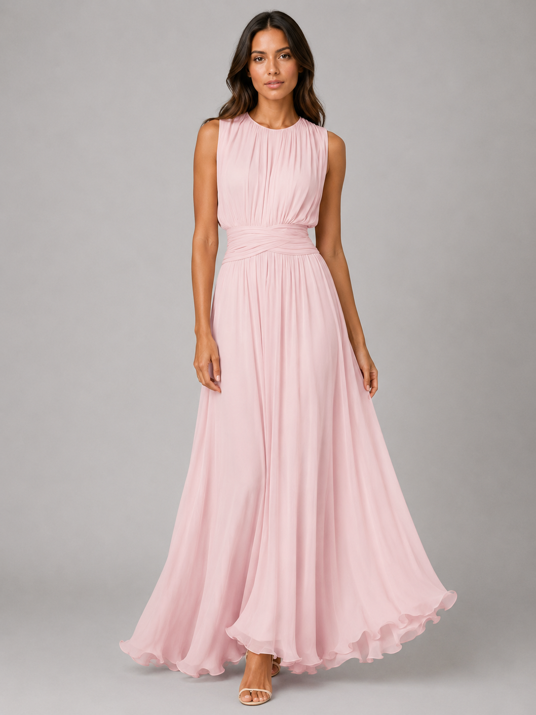 Women’s Chiffon Maxi Dress – Ruched Waist Wedding Guest Dress