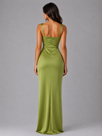 Women’s Satin Feel Maxi Dress – Ruched Waist Wedding Guest Dress