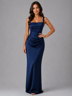 Women’s Satin Feel Maxi Dress – Ruched Waist Wedding Guest Dress