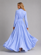 Women’s Striped Maxi Shirt Dress – Cinched Waist Summer Dress