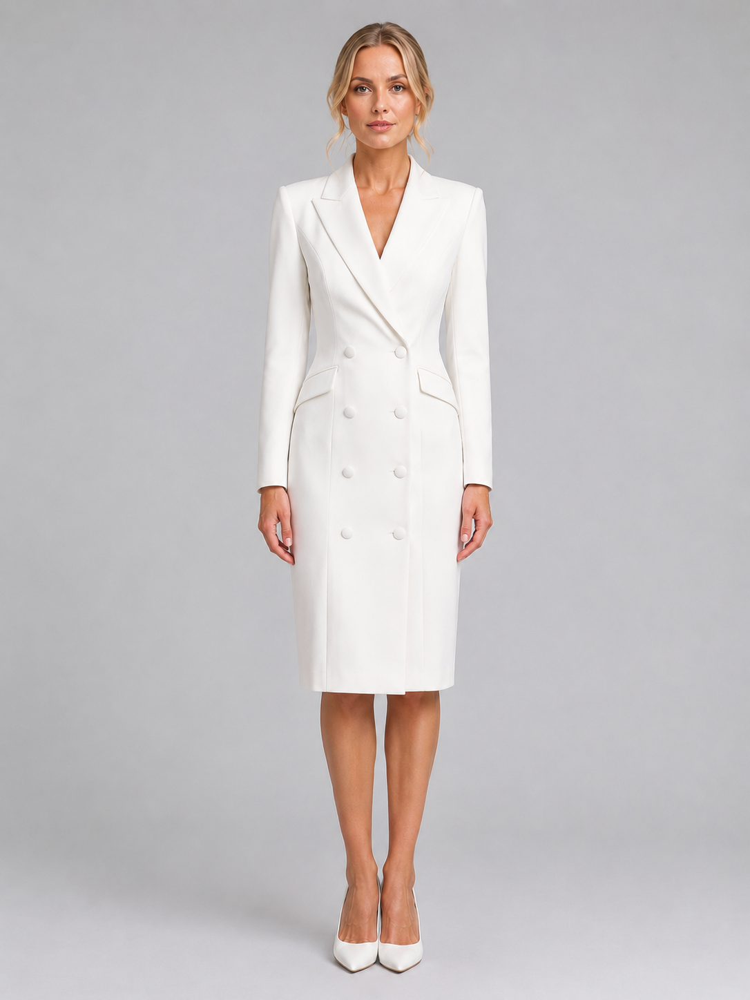 Women’s Double Breasted Blazer Dress – Tailored Midi Cocktail Dress