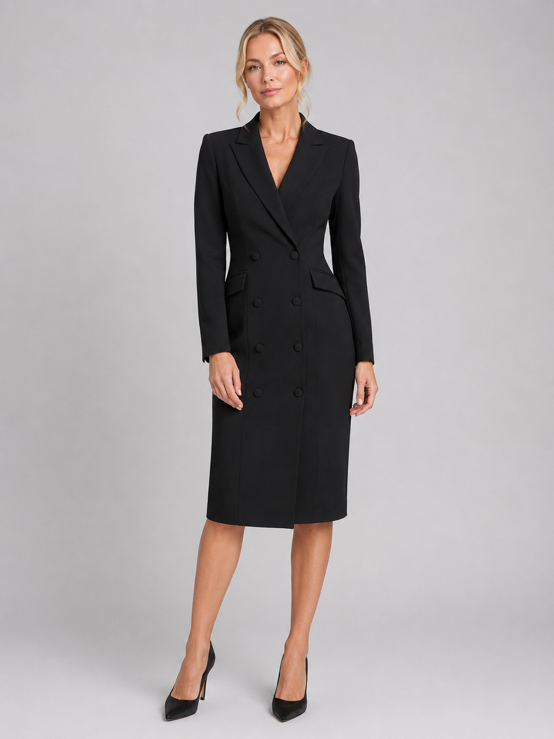 Women’s Double Breasted Blazer Dress – Tailored Midi Cocktail Dress