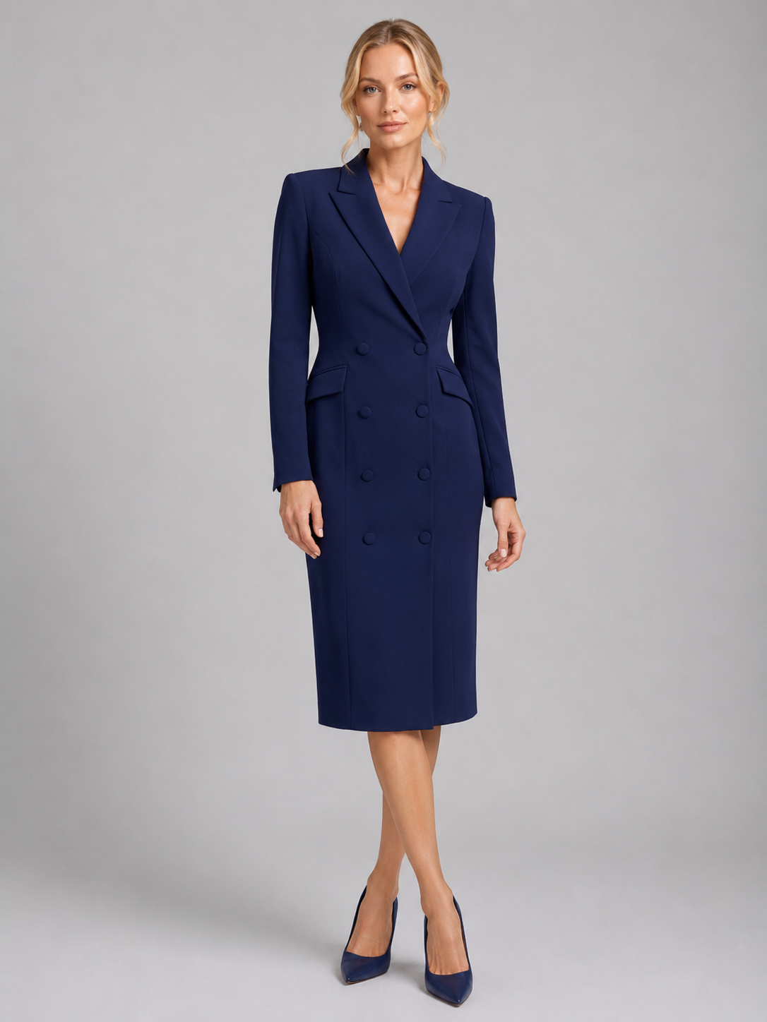 Women’s Double Breasted Blazer Dress – Tailored Midi Cocktail Dress