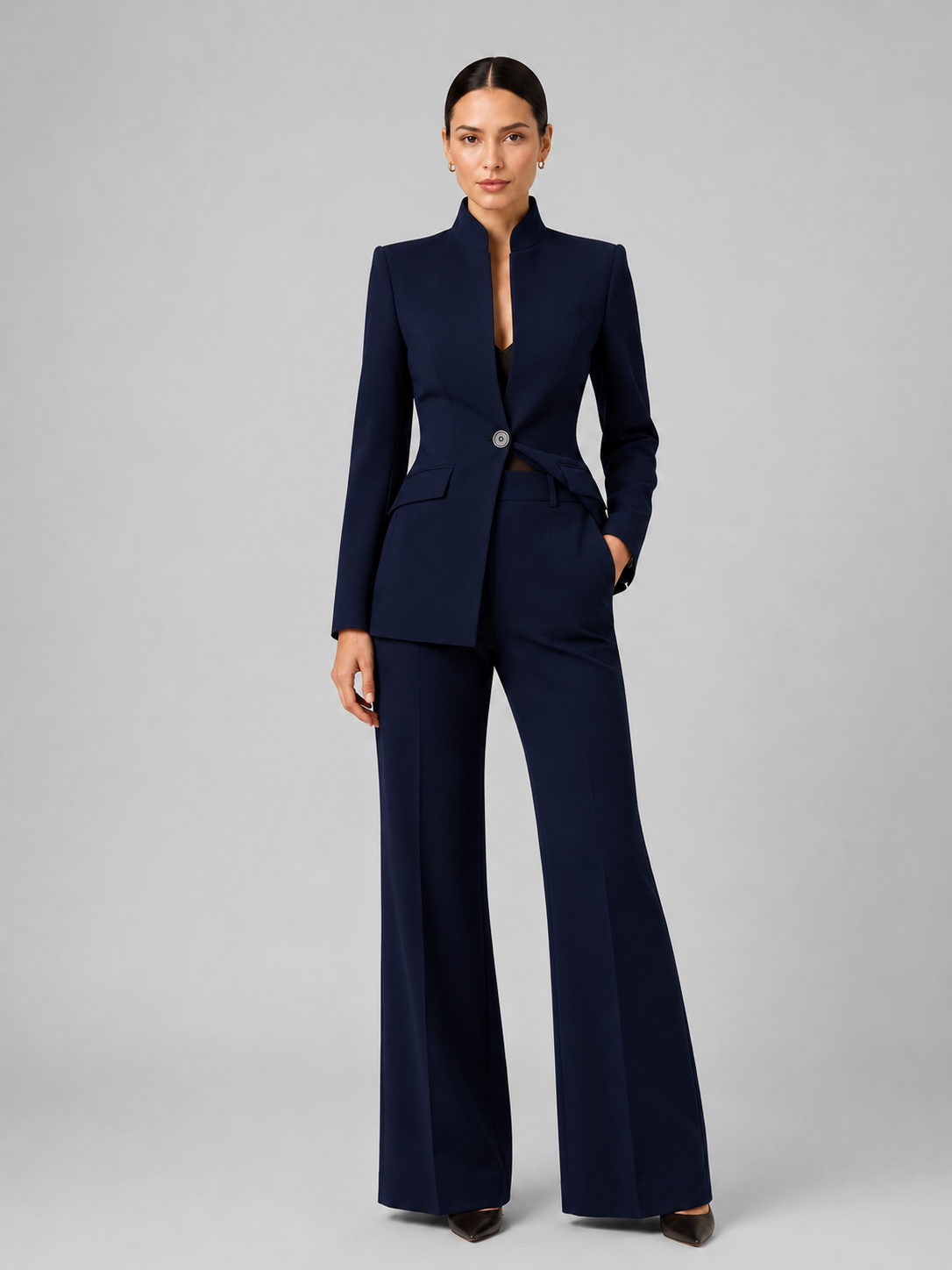 Women's Two Piece Blazer Set Wide Leg Trousers