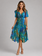 Women’s Floral V-Neck Midi Dress with Flutter Sleeves