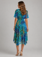 Women’s Floral V-Neck Midi Dress with Flutter Sleeves