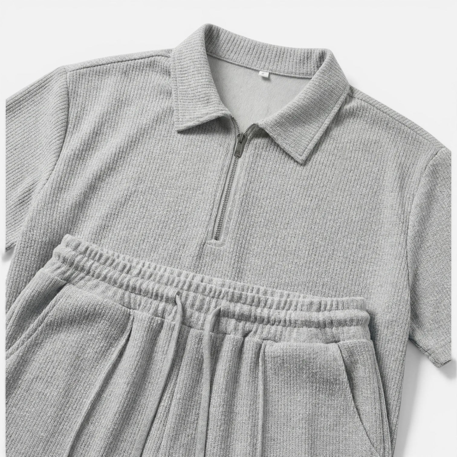 Felorro | Men’s Textured Zip Polo Shorts Set Summer Co-Ord