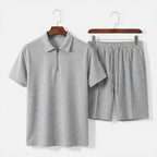 Felorro | Men’s Textured Zip Polo Shorts Set Summer Co-Ord