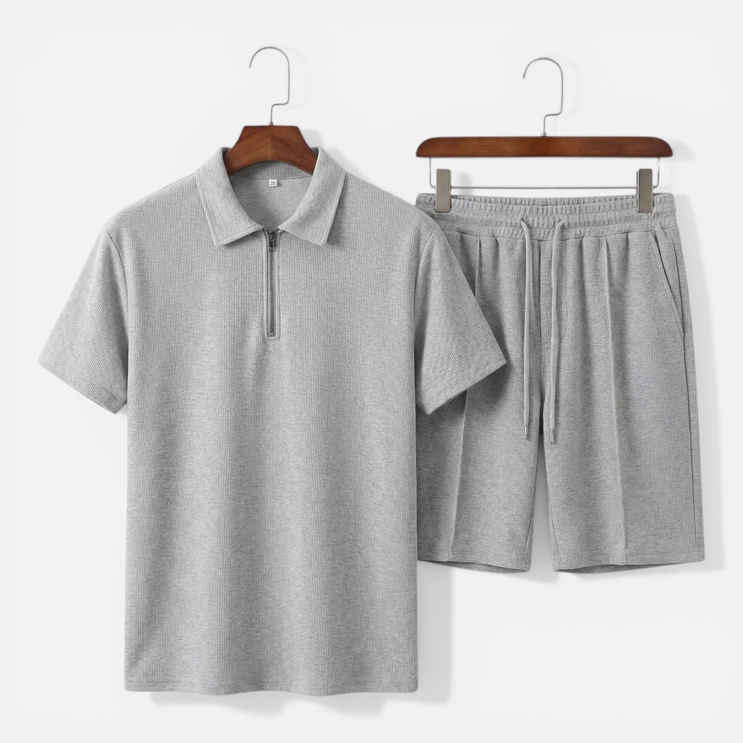 Felorro | Men’s Textured Zip Polo Shorts Set Summer Co-Ord