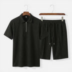 Felorro | Men’s Textured Zip Polo Shorts Set Summer Co-Ord