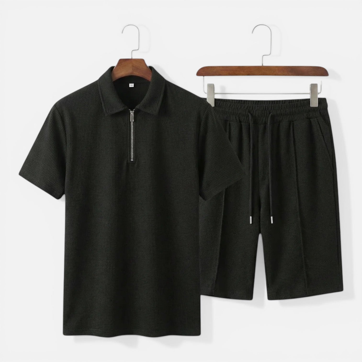 Felorro | Men’s Textured Zip Polo Shorts Set Summer Co-Ord