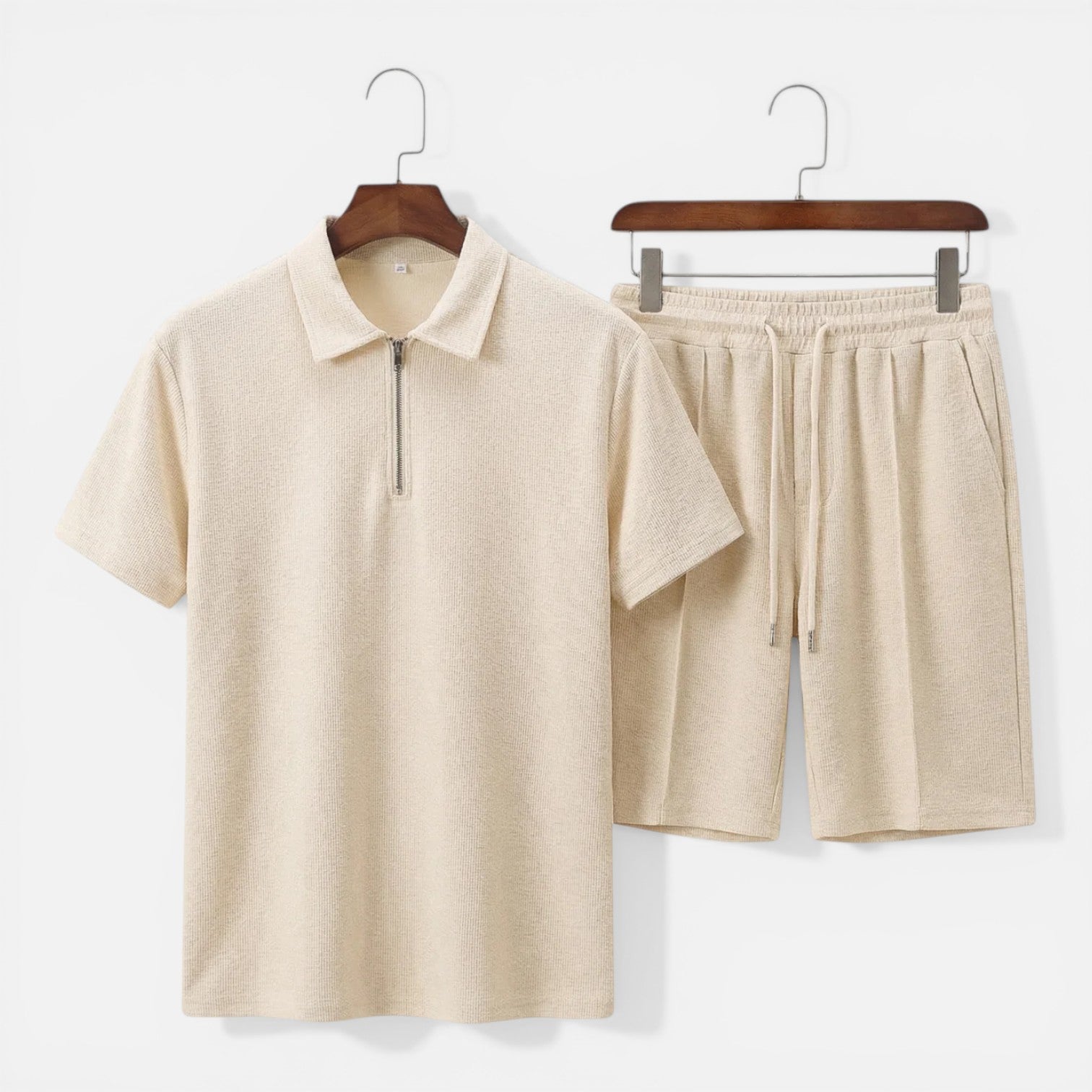 Felorro | Men’s Textured Zip Polo Shorts Set Summer Co-Ord