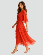 Women's Wrap Midi Dress with Tie Waist Flowy Occasion Style