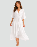 Women's Wrap Midi Dress with Tie Waist Flowy Occasion Style