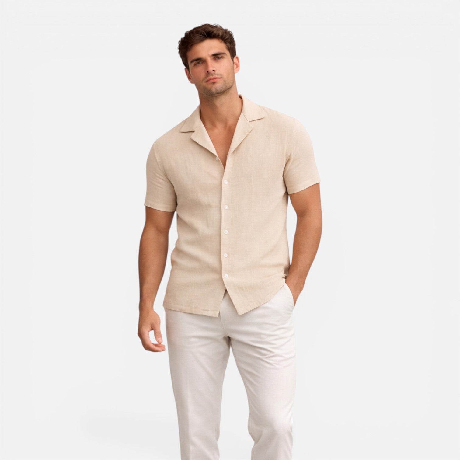 Felorro | Men’s Linen Cotton Blend Short Sleeve Shirt Lightweight Breathable