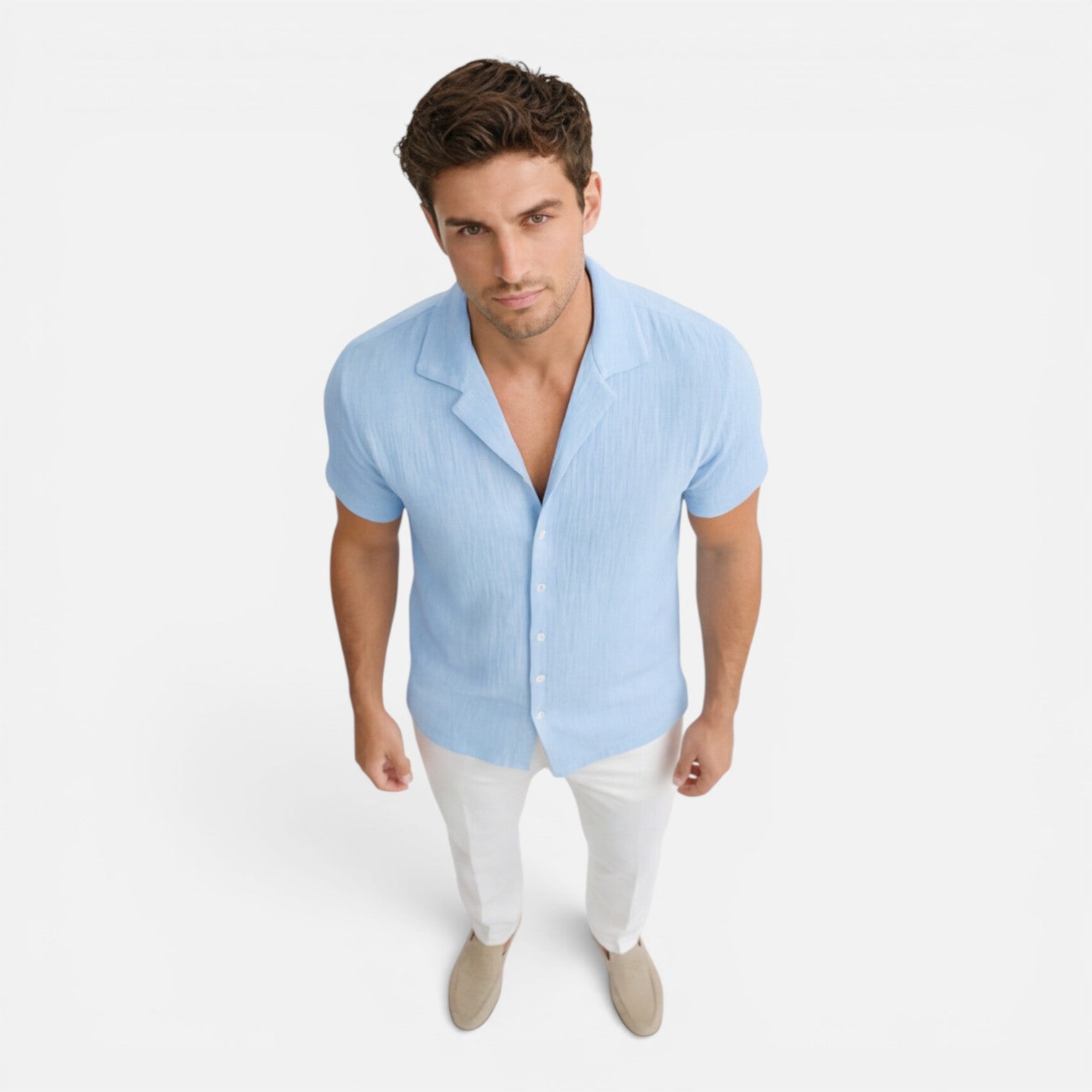 Felorro | Men’s Linen Cotton Blend Short Sleeve Shirt Lightweight Breathable