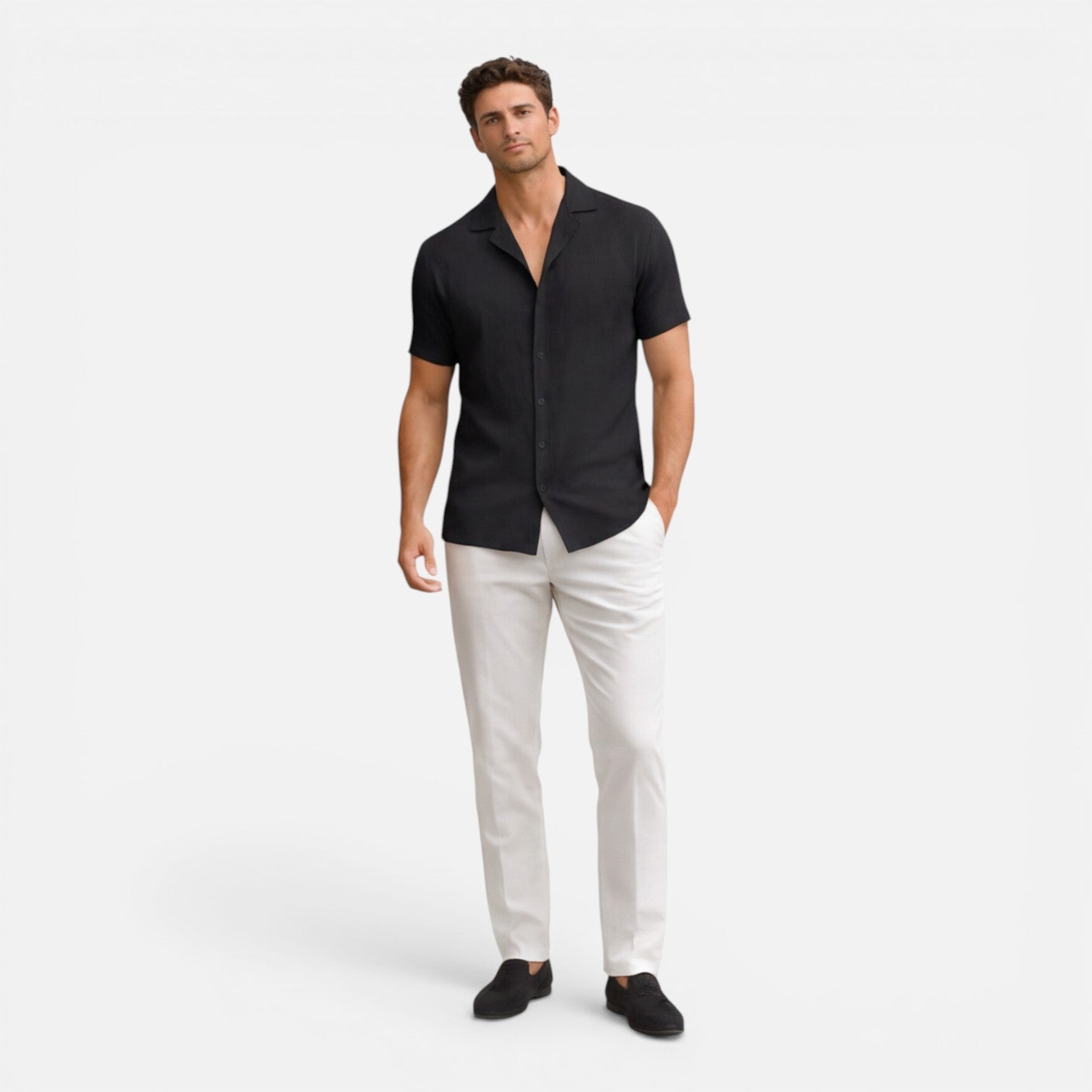 Felorro | Men’s Linen Cotton Blend Short Sleeve Shirt Lightweight Breathable
