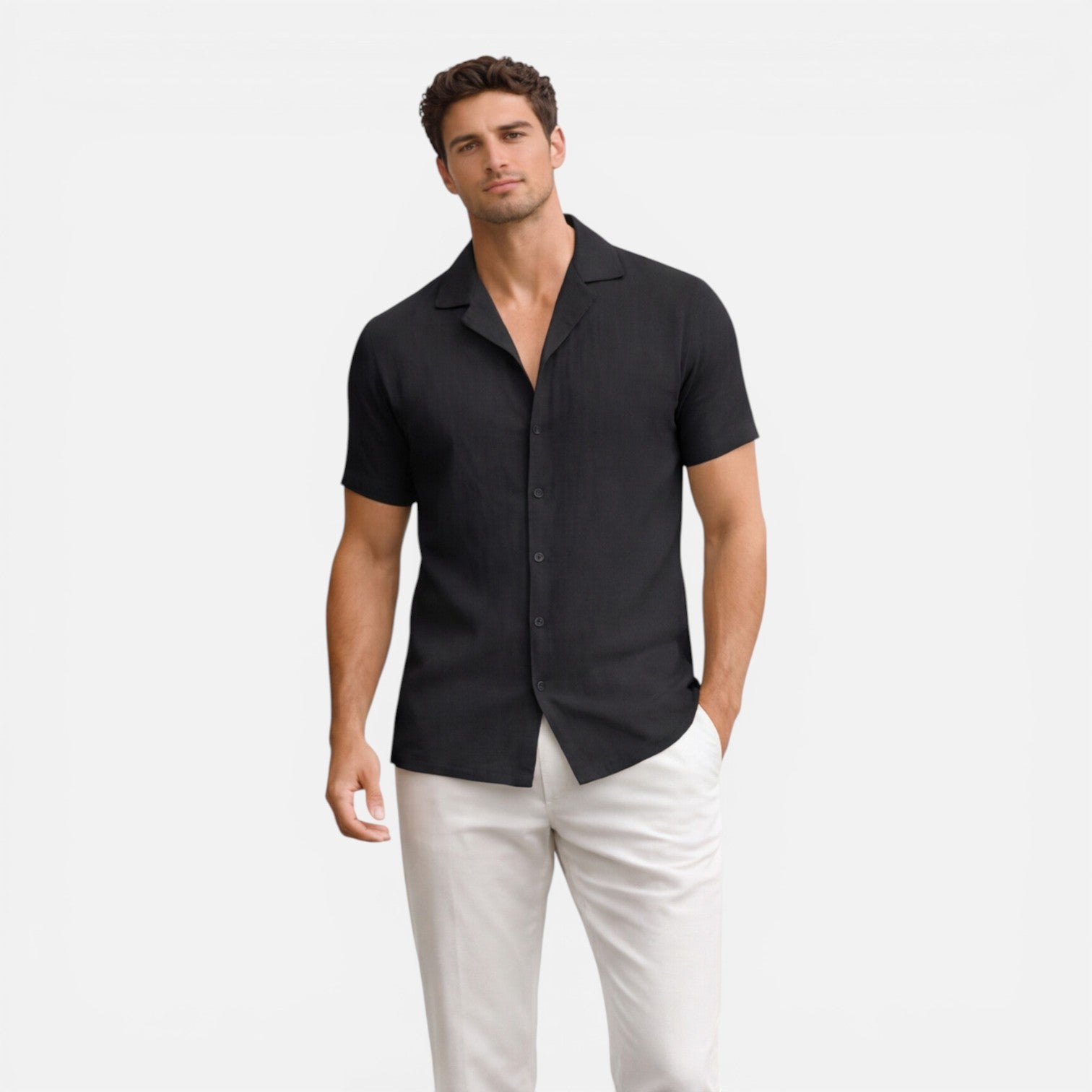 Felorro | Men’s Linen Cotton Blend Short Sleeve Shirt Lightweight Breathable