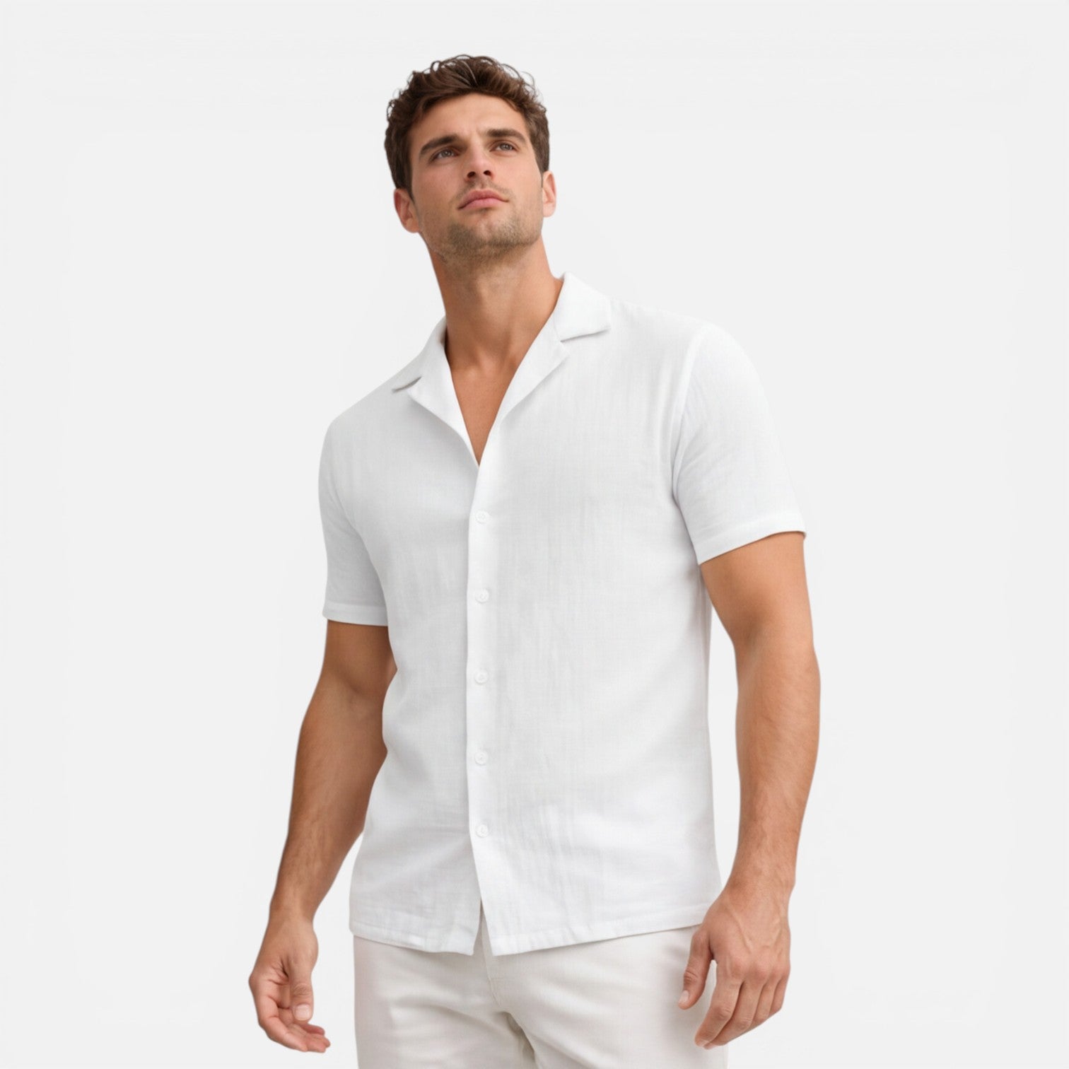 Felorro | Men’s Linen Cotton Blend Short Sleeve Shirt Lightweight Breathable