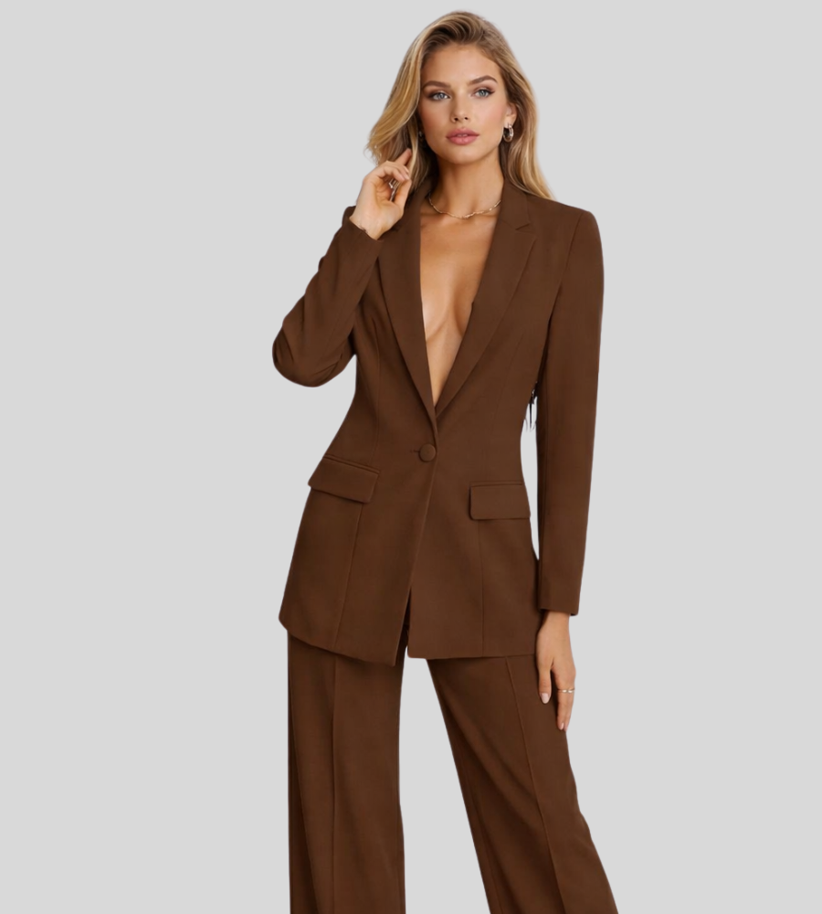 Women's Tailored Blazer & Wide Leg Trouser Suit Set