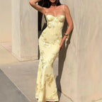 Women's Floral Jacquard Corset Maxi Dress