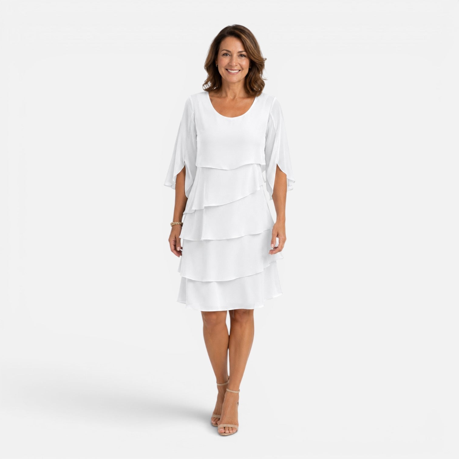 Felorro | Women’s Chiffon Layered Midi Dress Elegant Comfort Knee Length
