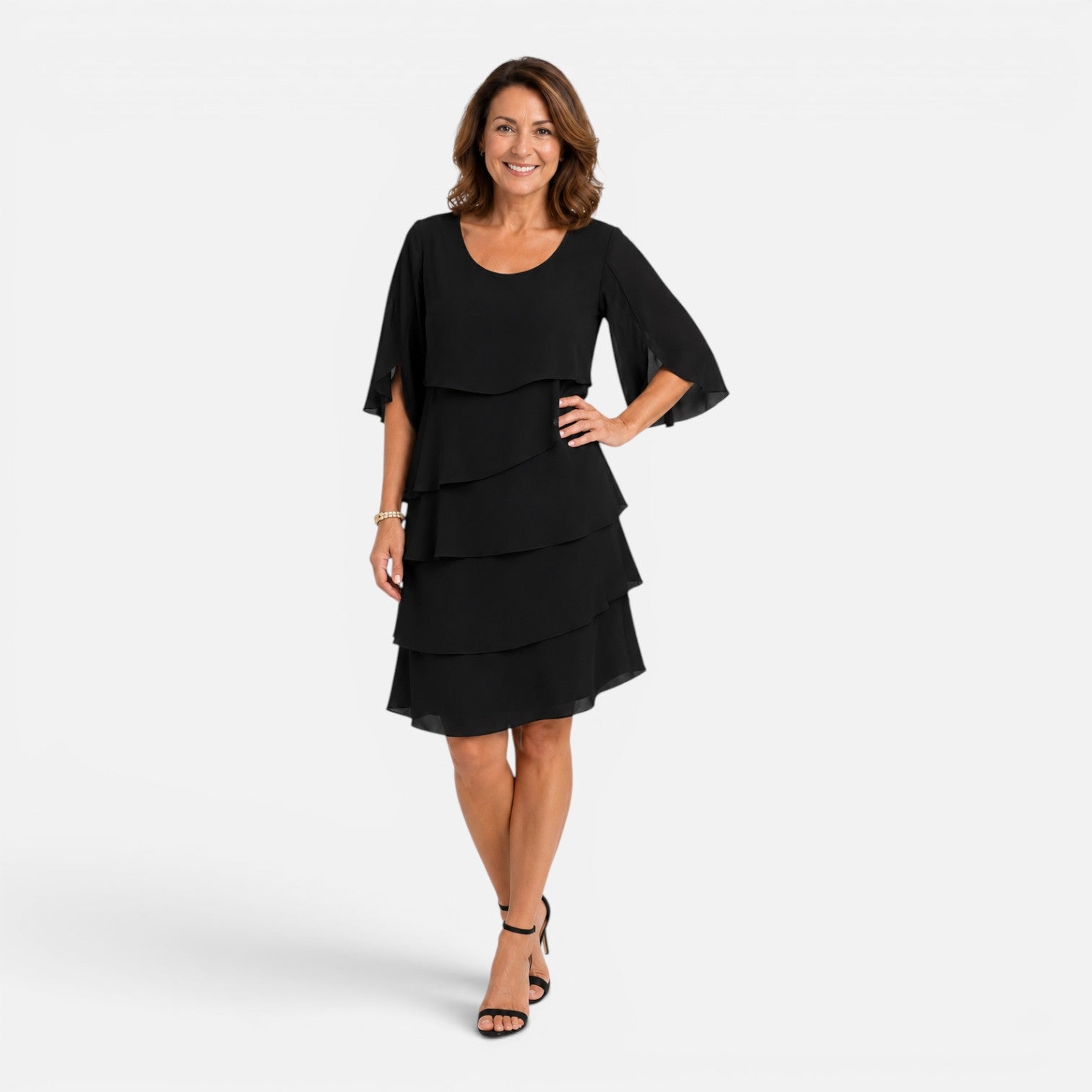 Felorro | Women’s Chiffon Layered Midi Dress Elegant Comfort Knee Length