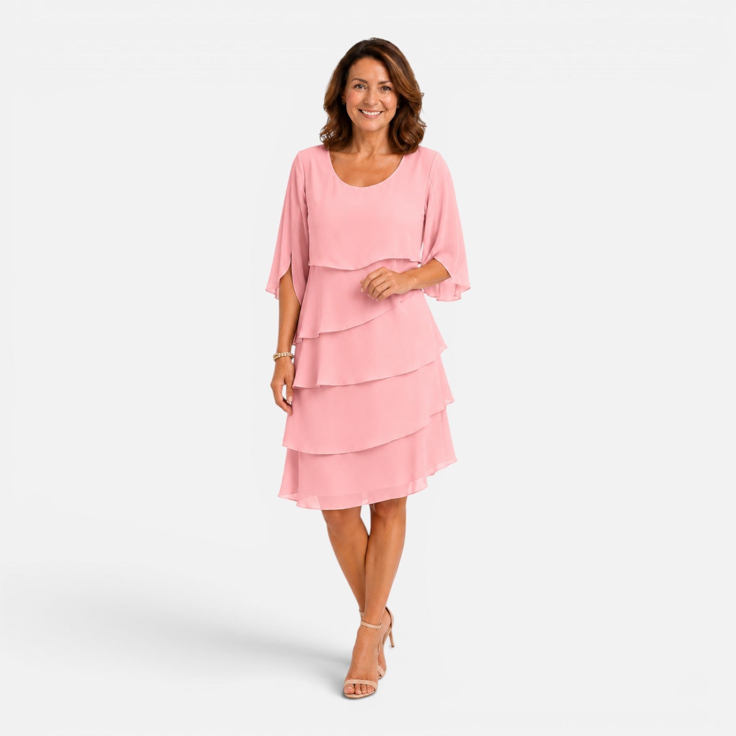 Felorro | Women’s Chiffon Layered Midi Dress Elegant Comfort Knee Length