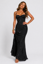 Women's Floral Jacquard Corset Maxi Dress